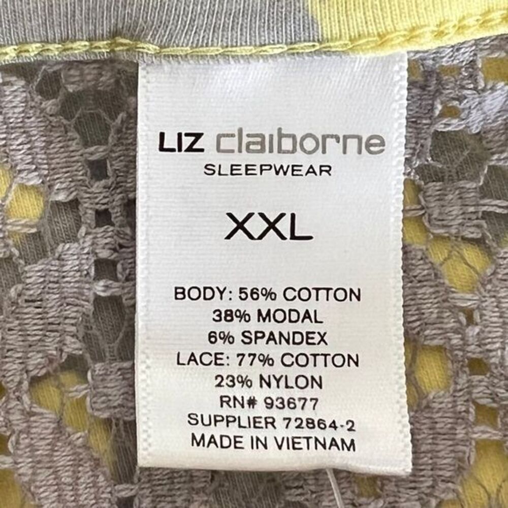 Liz Claiborne‎ Floral Lace Sleepwear Top Yellow Gray Comfortable Size XXL - Picture 3 of 6